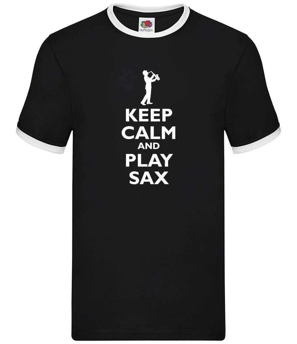 Keep Calm And Play Sax - Mens Ringer - Saxophone Saxophonist Musician Music S