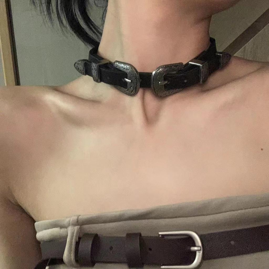 European and American cross-border y2k babes butterfly leather collar punk rock choker collarbone chain necklace foreign trade jewelry