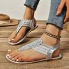 New Flat-bottomed Rhinestone Pinch Comfortable Versatile Beach Sandals Women's European, American and Large-size Women's Shoes