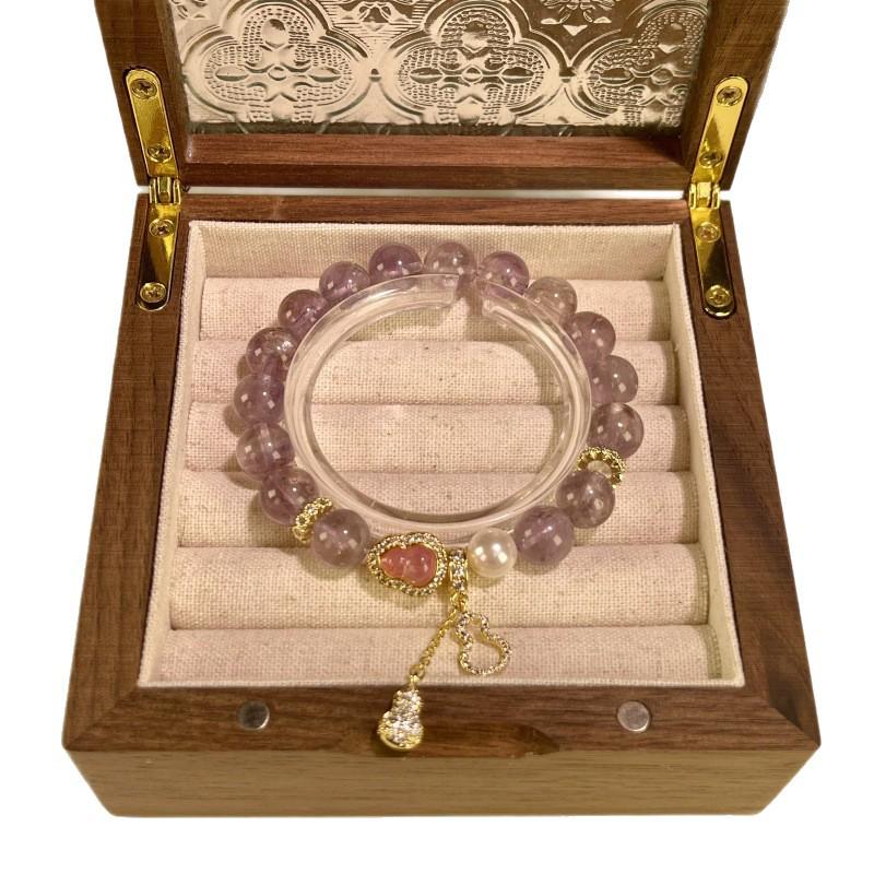 Putuo Mountain Prosperity Amethyst & Pearl Gourd Bracelet for Women
