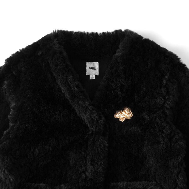 Vans Solid Color Brand Logo V-Neck Outdoor Casual Warm Fleece Jacket Women jackets Black VN000GPDBLK