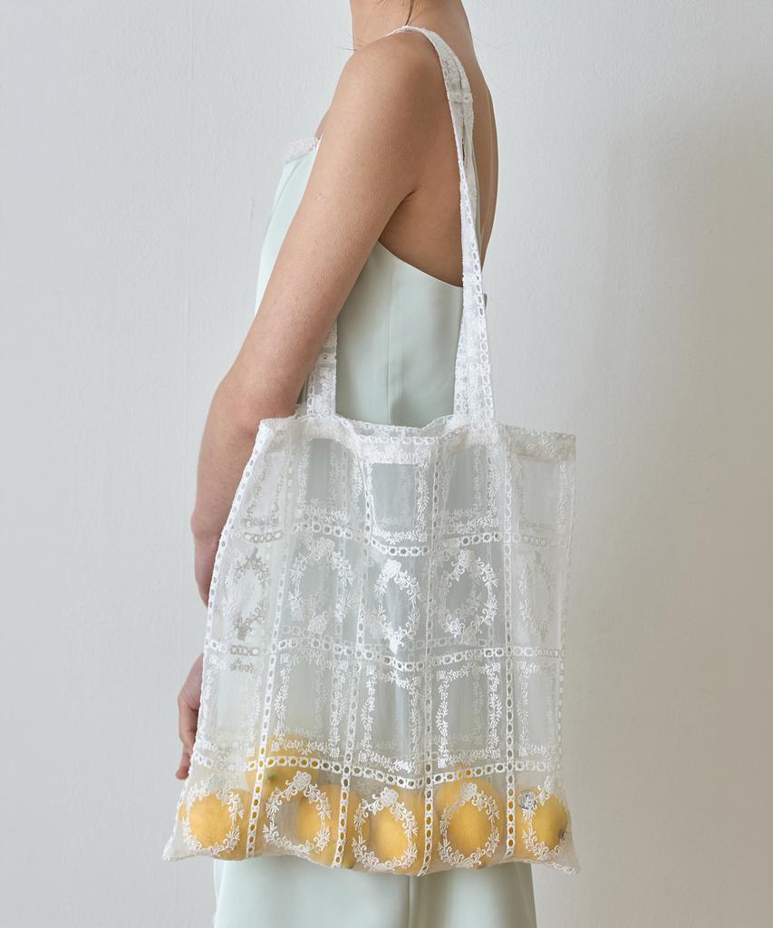 Evokeera Sheer Broderie Lace Shoulder Bag(White)