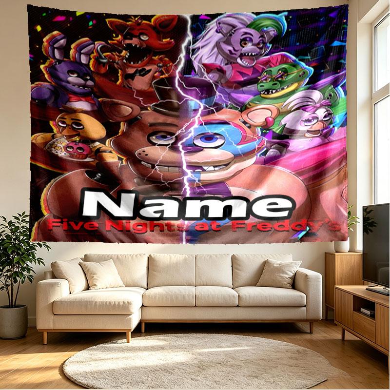 Custom Name Personalized Five Nights at Freddy's Print Tapestry, Wall Art Decor, Bedroom, Dorm, Apartment, LivingRoom, Party Backdrop, Gift for Birthd