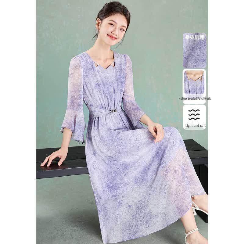 Meilanni Gradient Ruffle Sleeve A-Line Midi Dress XL