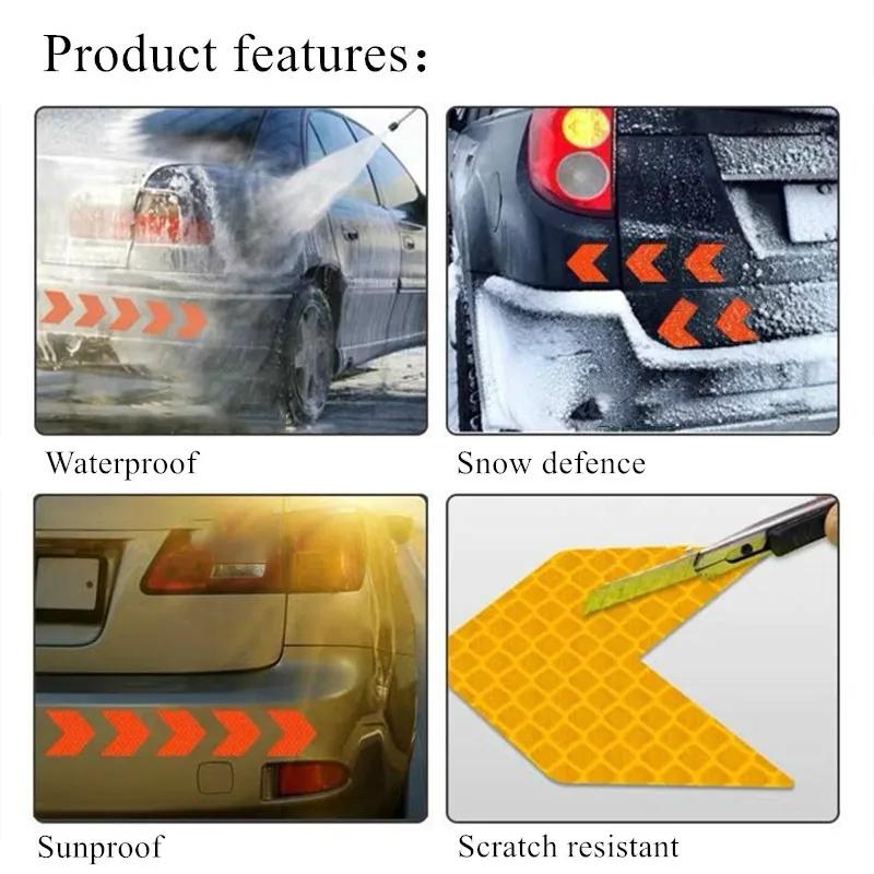 4/20pcs Car Reflective Arrow Sticker Safety Warning Sticker for Car Bumper Trunk Reflector Hazard Tape Car Styling Luminous Film