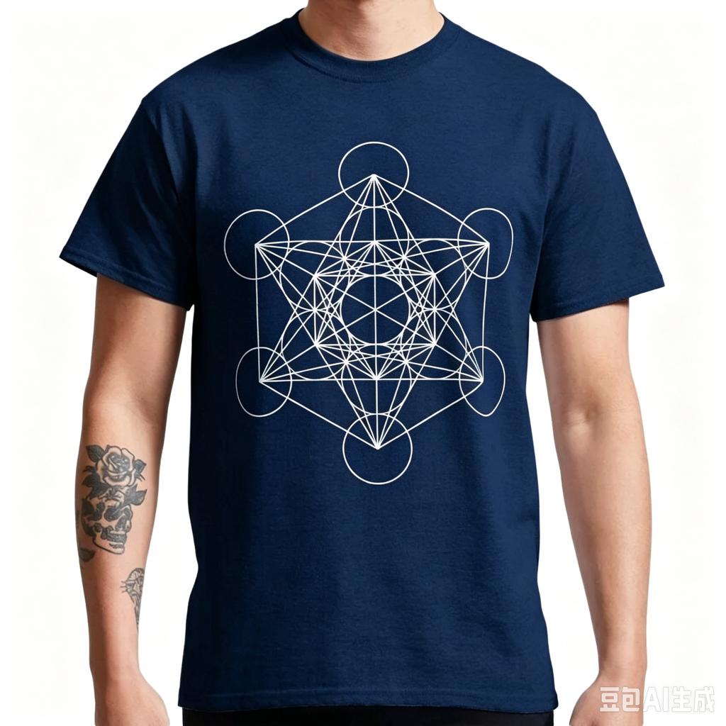 Cotton  Vintage Sacred Geometry Metatron Cube TShirt Unisex Casual Streetwear Mystic Symbol Short Sleeve Tees