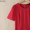 ZANZEA Women Casual Round Neck Solid Color Loose Short Sleeve Dress
