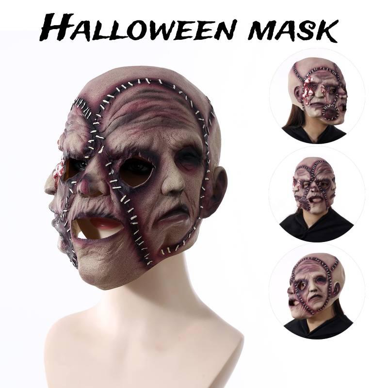 Creepy Halloween Latex Mask Triple-faced Ghost With Skin-like Texture