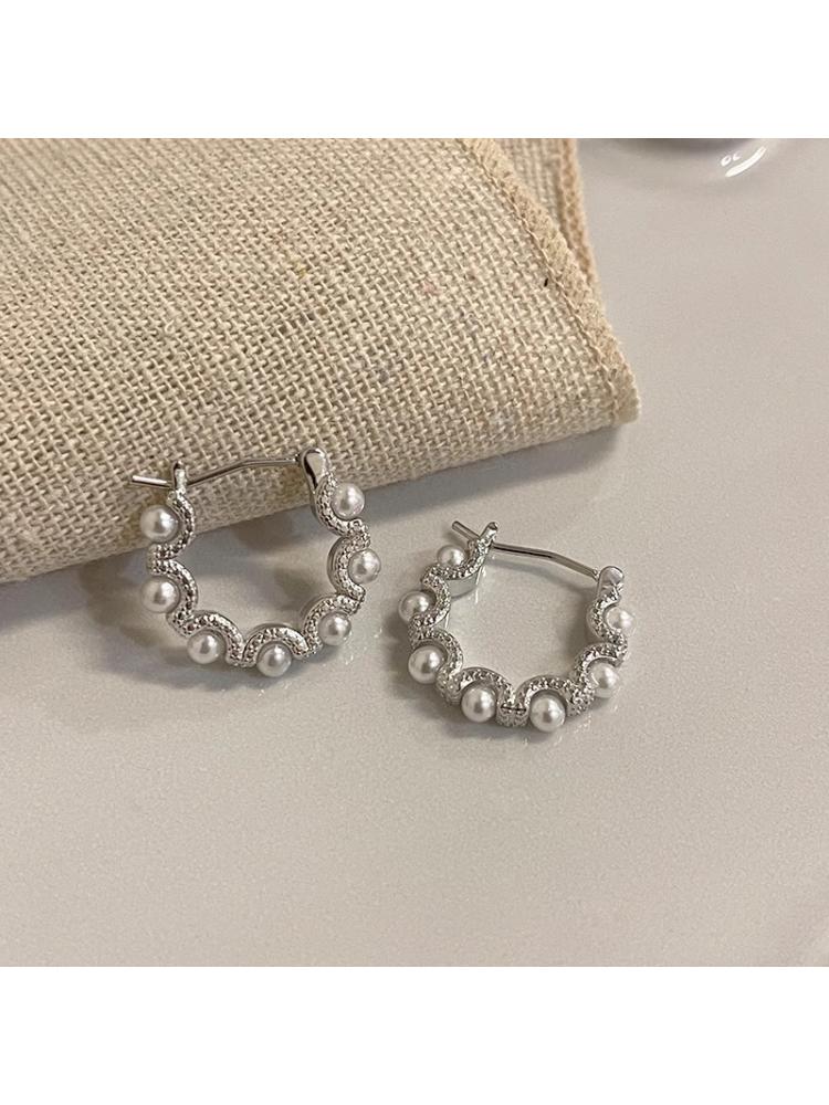 Licht Luxus Französisch Retro Kreis Highlight Perle Hoop Ohrringe Für Frauen Mode Einfache Kristall Schmuck Party Geschenke