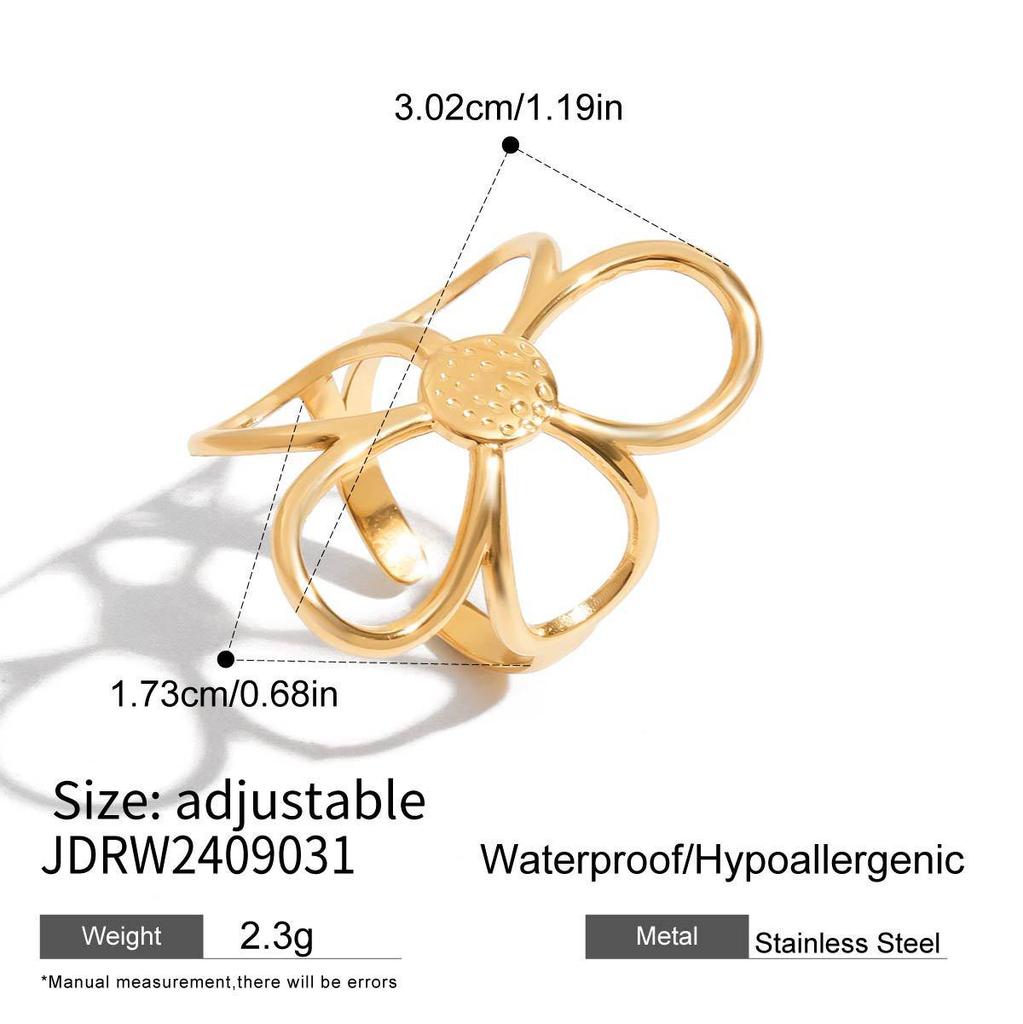 Wanxing Retro Flower Design Gold & Silver Adjustable Open Ring