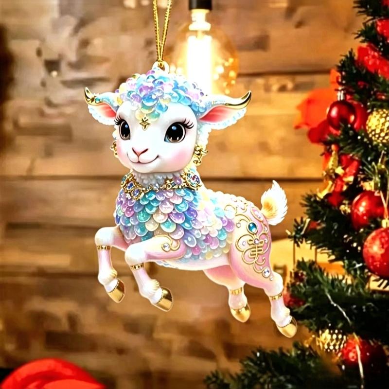 Sparkly Goat Hanging Ornament 2D Flat Acrylic Artificial Rhinestone Pendant for Halloween Decor Costume Accessory Gift
