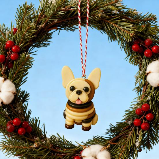 Bulldog Ornament Set French Style Button Puppy Hanging Pendant Home Party Christmas Holiday Decoration