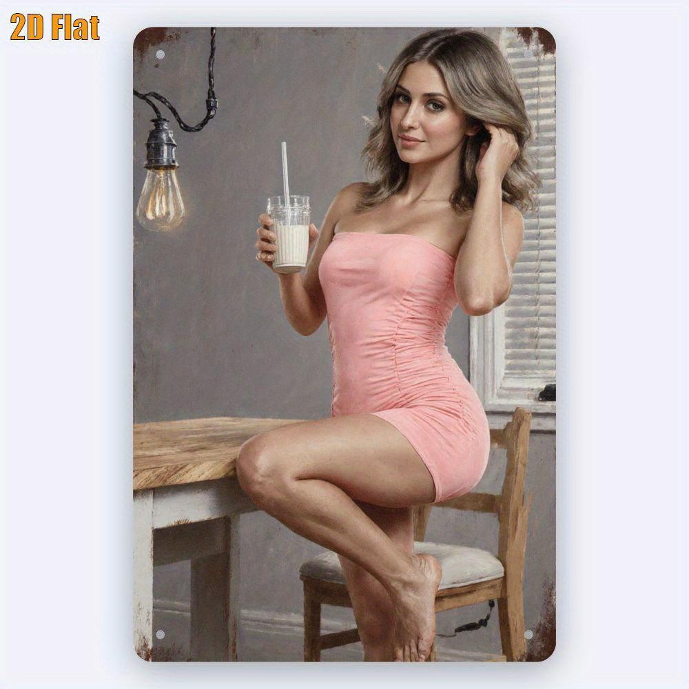 

Pink Dress Vintage Metal Wall Art Retro Iron Wall Decor for Home Office Cafe 20x30cm