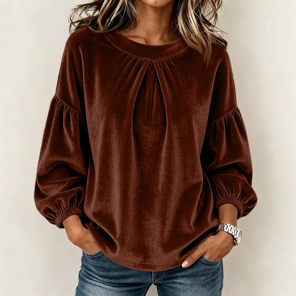 Women's Casual Velvet Sleeve Round Neck Top