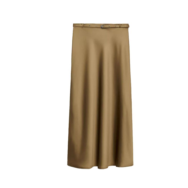 

Spring New Women clothes French style All-Match With Belt Texture Temperament Modern Midi Skirt 1255427 Yellowish Green L