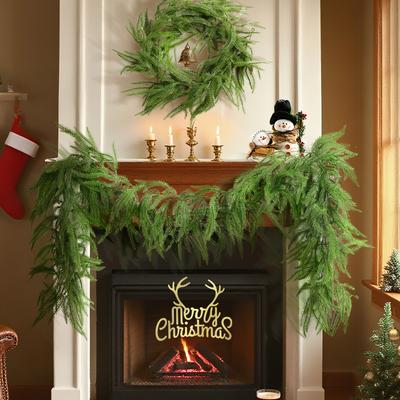 1Pc Simulated Green Plant Christmas Norfolk Pine Wreath European Style Pine Needle Atmosphere Rattan