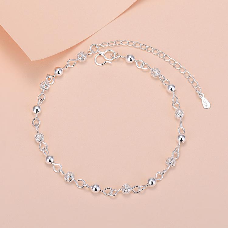 Vintage 925 Sterling Silver Bracelets for Women Luxury Korean Hollow Texture Round Bead Bracelet Party Wedding Beautiful Jewelry