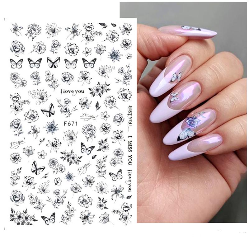 1PCS Sakura Nail Stickers Dandelion Nail Art Decoration Nail Decals Tulip Self-adhesive Flowers Stickers Press On Nails Stickers