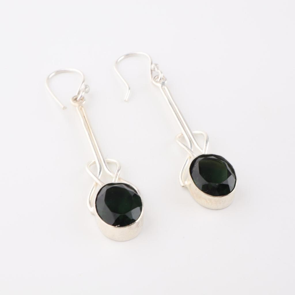 Green Tourmaline Gemstone 925 Sterling Silver Jewelry Handcrafted Earrings 1.76" EE-171-15