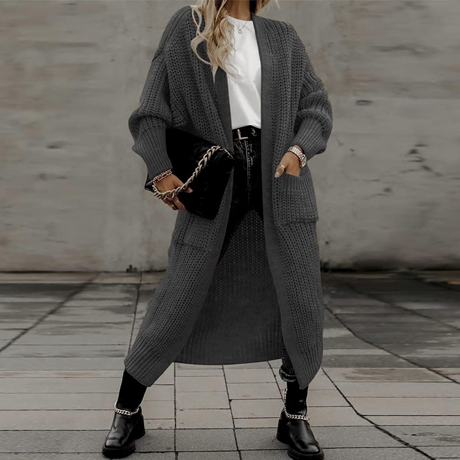 

Женский повседневный вязаный свитер однотонный с карманным кардиганом, куртка XXXL