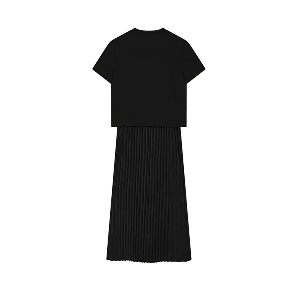 FILA Milano Series Fashion Classic Short Sleeve Dress Women dresses Black F11W525307F-BK