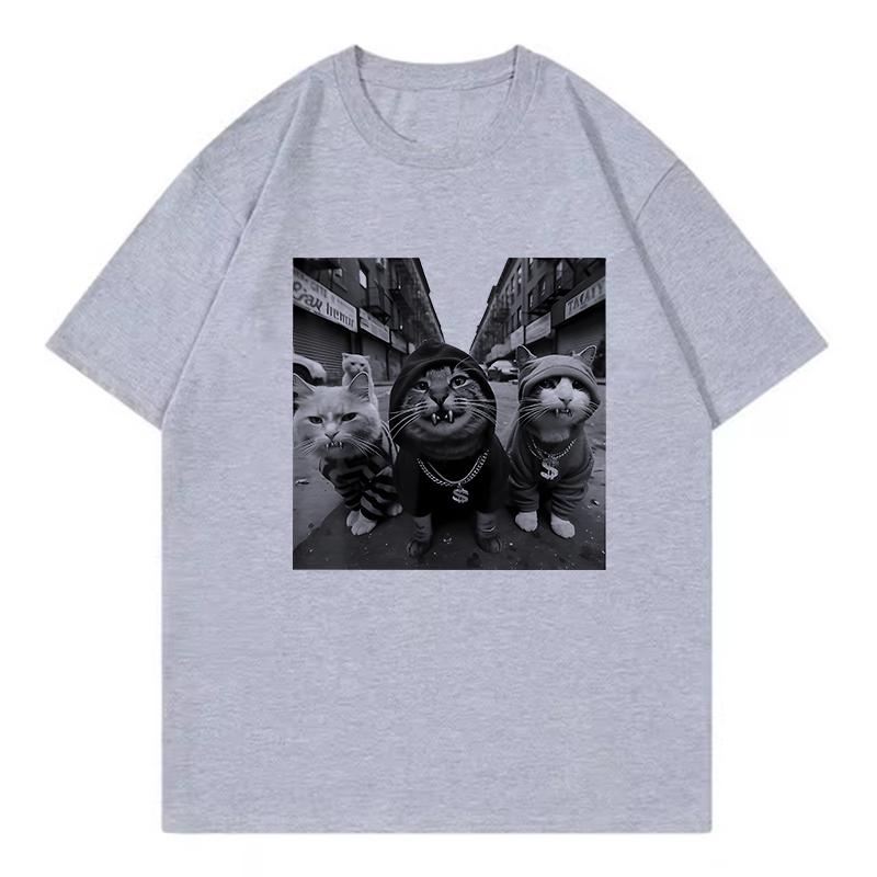 Vintage Streetwear Cat Design Printed Funny T Shirts Women Cat Tshirt Round Neck Short Sleeve Unisex Harajuku Shirt