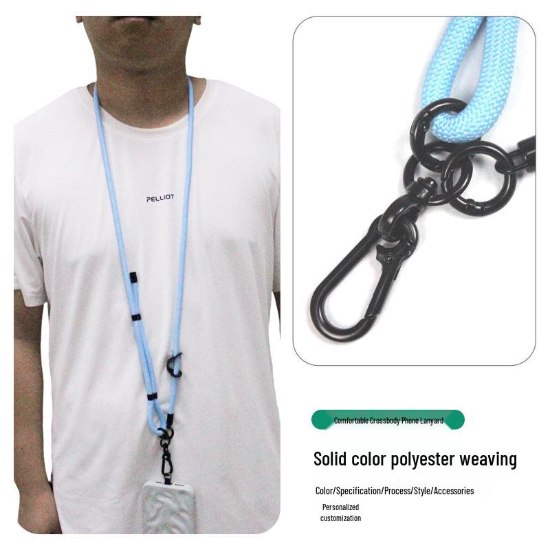 Trendy Blue Crossbody Phone Lanyard with Adjustable Single-Side Release - Anti-Lost and Stylish Hands-Free Accessory.