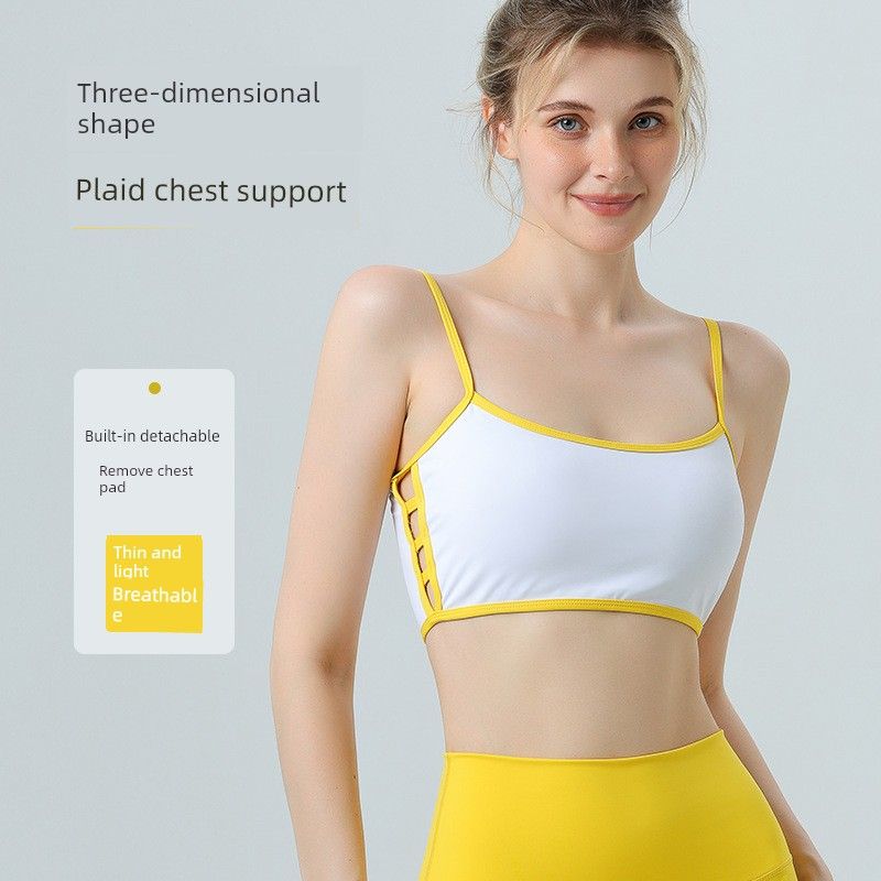 and America Cross Border Side Cut Out Color-Contrasting Stripe Nude Feel Intimates Sports Workout Bra Push up with Breast Pads Yoga Clothes Suit