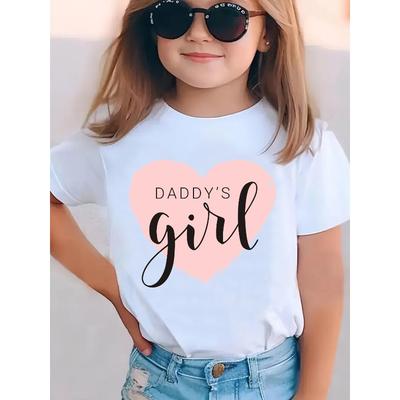 European Sizes Summer Fashion Short-Sleeve T-Shirt for Girls with a DADDY'S GIRL Heart Cartoon Print, Casual And Versatile Top