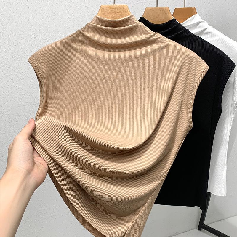 Ärmellose Weste Damen Neu Europäische Damenbekleidung Temperament Halber Rollkragen Basic-Shirt Elastisches Innenliegendes Temperament Top