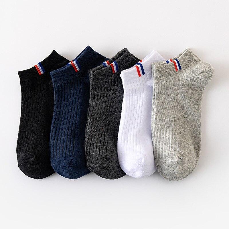5 Pairs Of Thin Summer Cotton Boat Socks Plain Color Men Casual Breathable Sweat Absorbing Calibration Socks