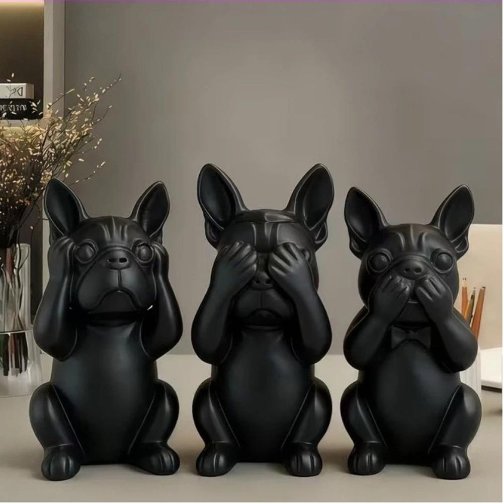 3pcs Animal Crafts French Bulldog Statue Decorations Dog Ornaments Desktop Decoration