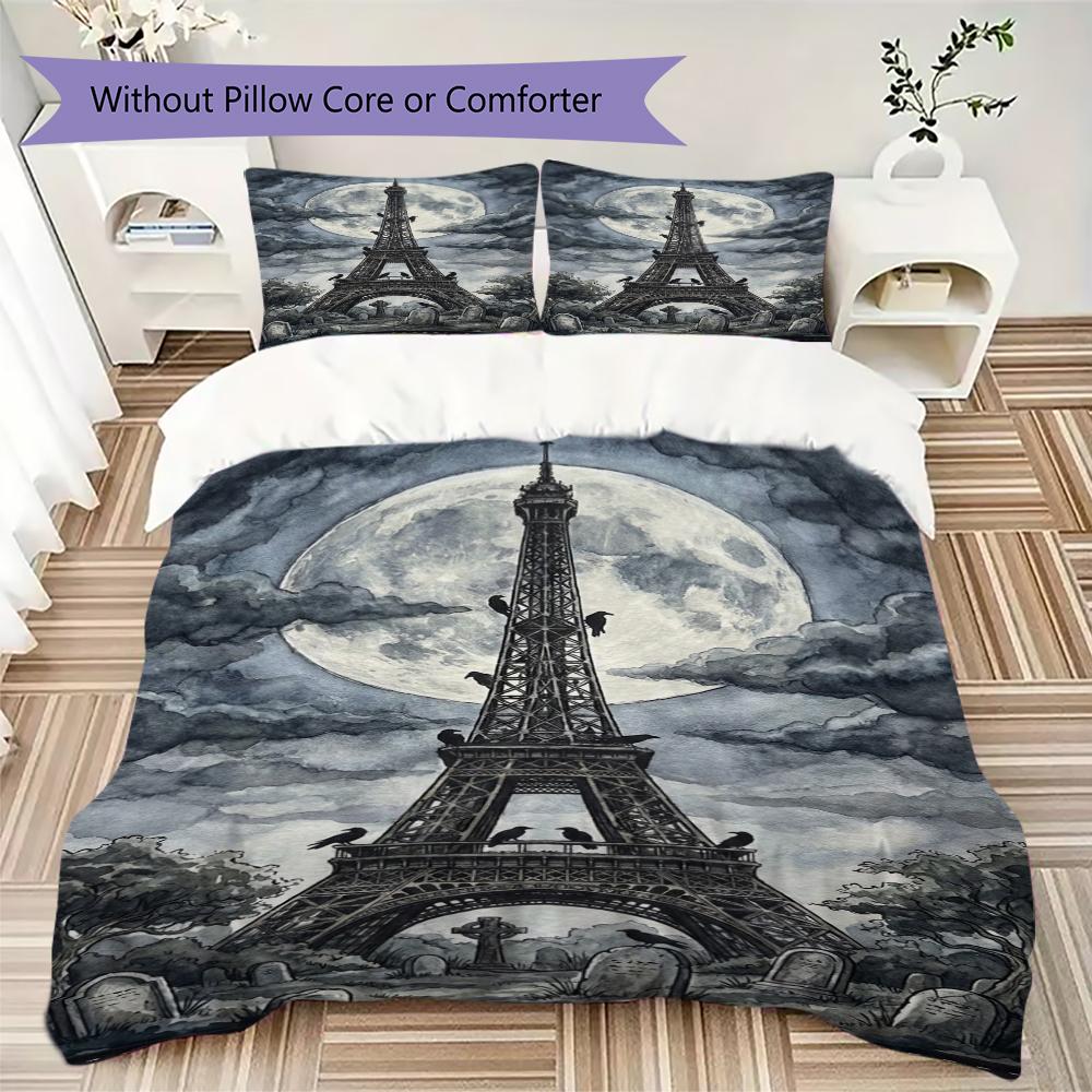 Paris Eiffel Tower Pattern Bedding Uilt Set Uilt Cover Pillowcase Home Decoration Birthday Gift (1 * Duvet Cover + 2 * Pillowcase Without Core)86