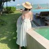 Bali Beach Skirt Seaside Sexy Backless Vacation Skirt Long Skirt Slim Satin Suspender Skirt Women's Summer Island Skirt