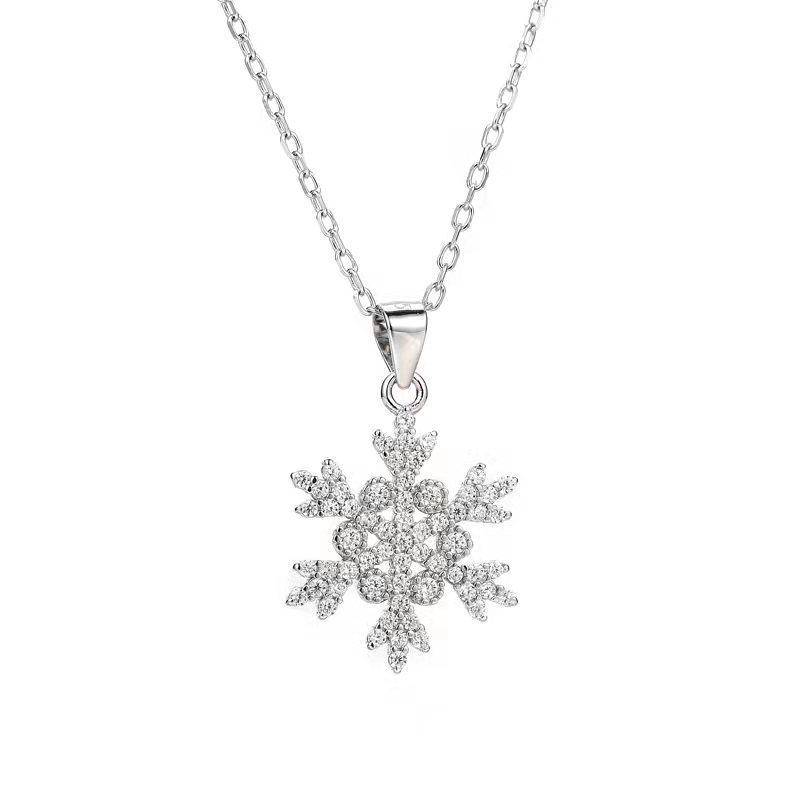 S925 Sterling Silver Snowflake Necklace - Full Diamond Christmas Pendant