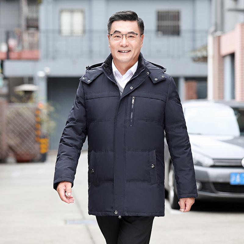 Middle-aged and elderly men's hooded cotton jacket thickened warmth and cold resistance to high-quality fabrics comfortable loose fashion down jacket