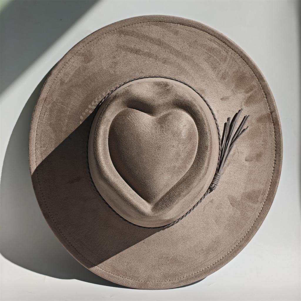 New Heart Top Suede 9 cm Wide Brim Fedora Hat Men's and Women's Autumn Felt Jazz Hat Classic Suede Fedoras Chapeau Sombrero
