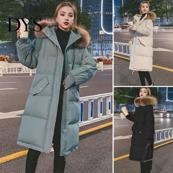 Versatile Cotton Coat Winter Women Jacket with Furry Hood Long Sleeves Pockets Heat Parka Retention Knee Length Zip-up Padded Solid Color Windproof