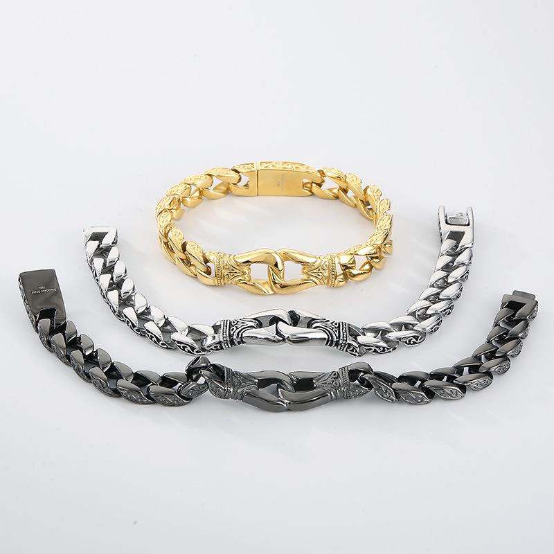 Retro Men's Stainless Steel Titanium Bracelet - European and American Fashion