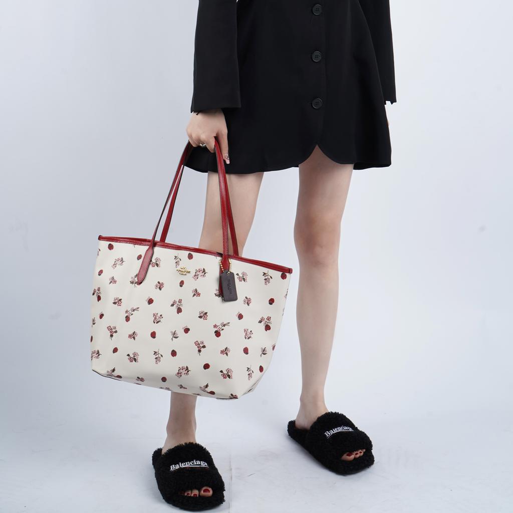 New COACH City Coated Canvas With Smooth Leather Tote Bag, Shopping Bag, Shoulder Bag, Handbag Tubas Women's White C7272-IMCAH