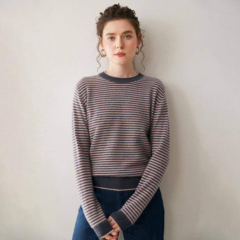 Women's Striped Cashmere Sweater - Loose Fit, Gentle Style for Autumn/Winter