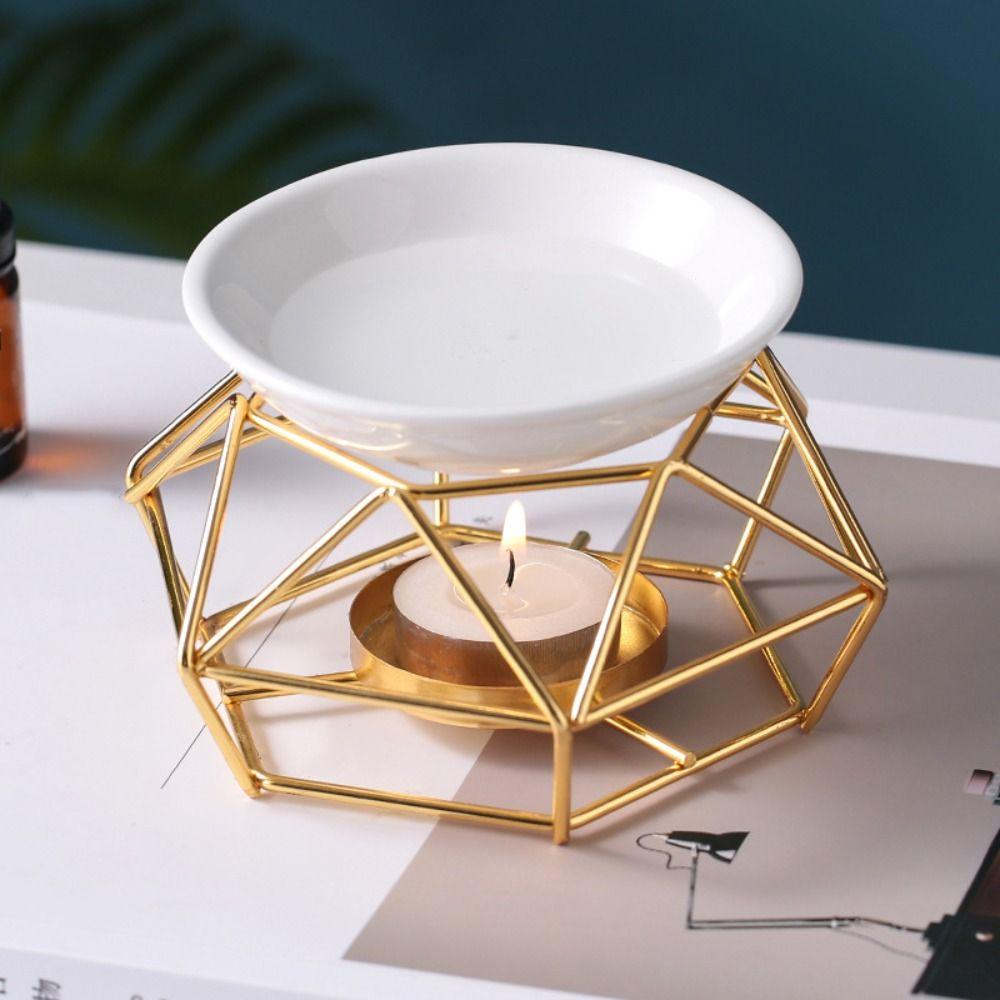 Gold Candle Holder Rhombus Shape Romantic Candle Essential Oil Burner Purifying Air Non-toxic Tealight Holder Yoga Studio