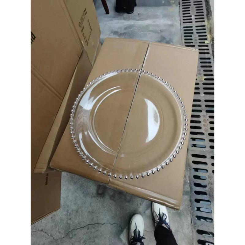 

4 шт. Прозрачные пластиковые подстановочные тарелки с ободком из золотых бусин, акриловая декоративная сервировочная тарелка 4pcs