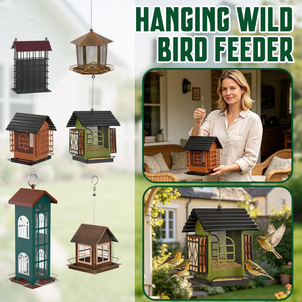 Outdoor Wrought Iron Hanging Bird Feeder For Balconies, -Resistant, Large Capacity Food Storage, Garden And Patio Decoration, Bird Feeding.