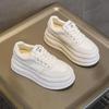 Women's Thick-Soled Height-Boosting White Leather Sneakers - Lightweight, Versatile, and Comfortable Platform Casual Shoes.