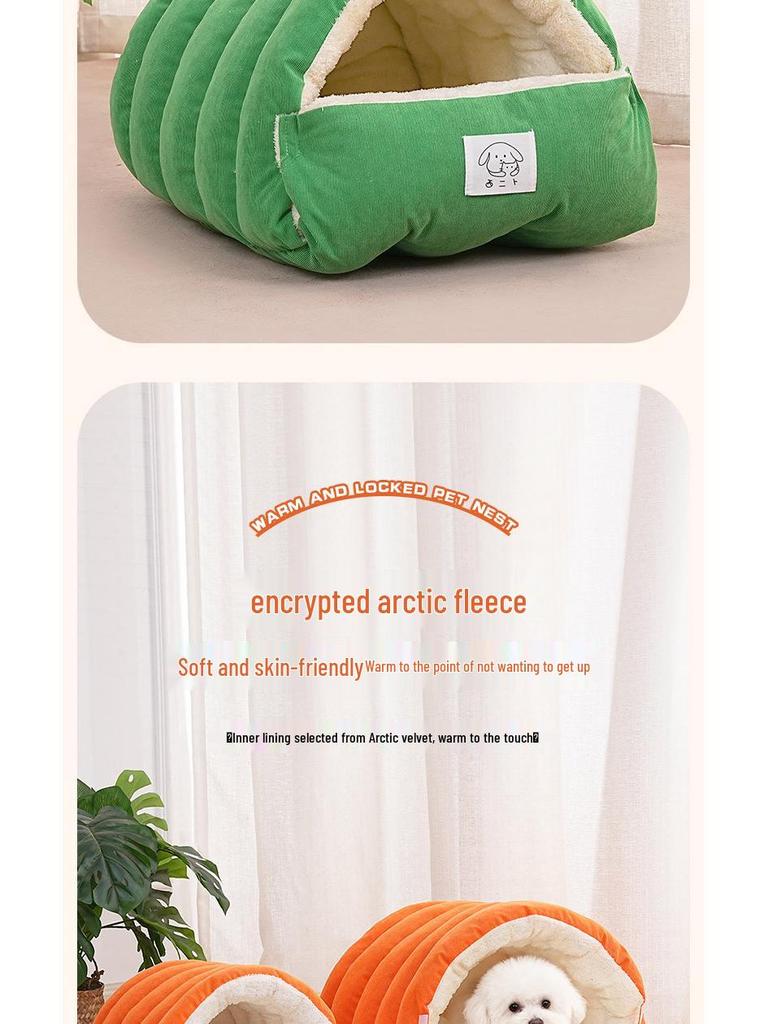 Winter Warm Zipper Style Plush Pet Sleeping Bag & Semi-Closed Cat Bed