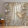 2 Stück Gold Schmetterling Floral Perlen Design Druck Vorhänge Geeignet für Küche Café Wohnzimmer und Balkon mit Stangentasche Design