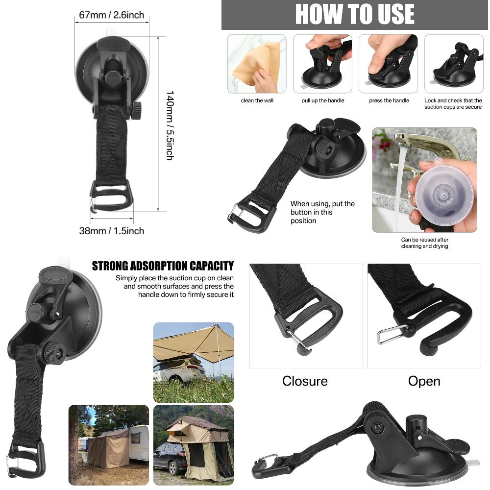 2PC 195CM Awning Poles Strength Aluminum Tent Pole And 4PC Strong Suction Cup Anchor Outdoor Canopy Tent Shade Awning Accessori