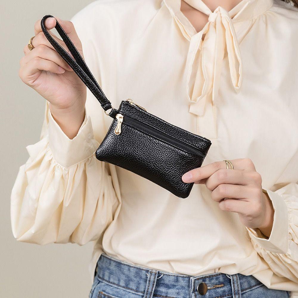 Solid Color Small Item Bag Korean Style Wallet Retro Lichee Pattern Zipper Coin Purse  Outdoor