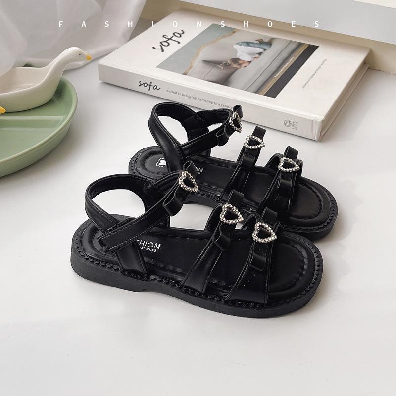 Girls sandals 2025 summer new fashion baby bow soft sole princess shoes children love beach shoes